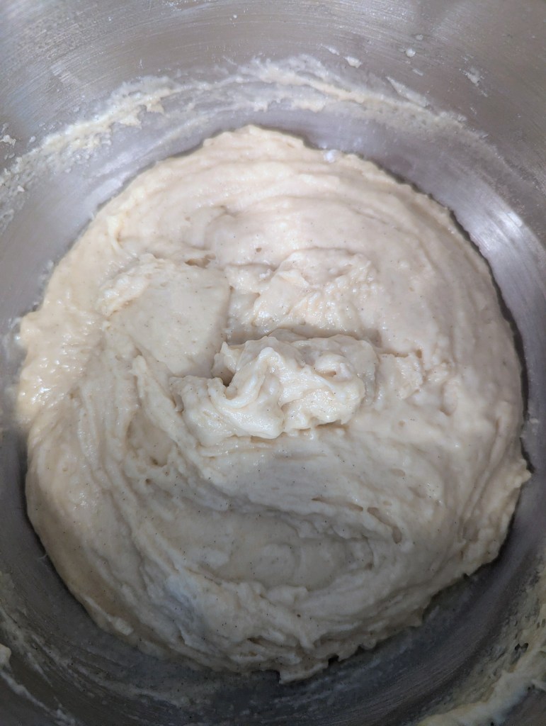 Sourdough coffee cake batter after incorporating dry ingredients