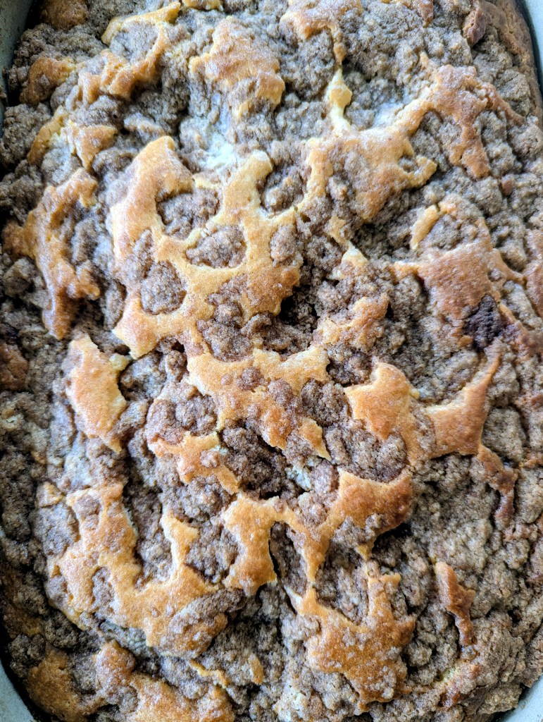 Close up of sourdough coffee cake topping