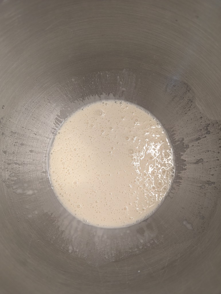 Sourdough starter and water for sourdough pumpkin cinnamon rolls