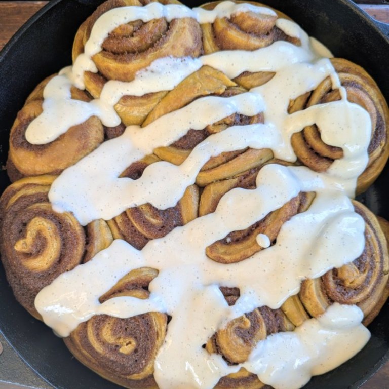 Sourdough pumpkin cinnamon rolls with cream cheese glaze